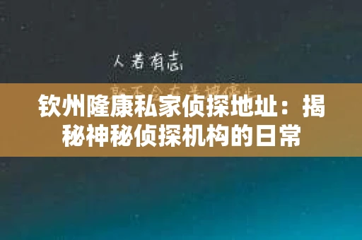 钦州隆康私家侦探地址：揭秘神秘侦探机构的日常